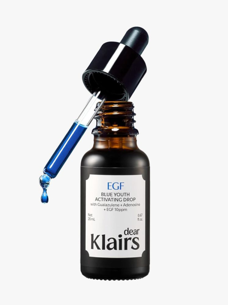 Dear Clairs Midnight Blue Youth Activating Drop in branded dropper component on a light gray background