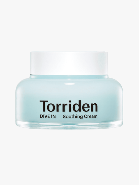 Torriden Dive-In Low-Molecular Hyaluronic Acid Soothing Cream in clear jar with white cap