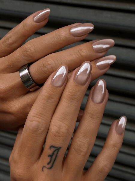 Chrome over cateye nails